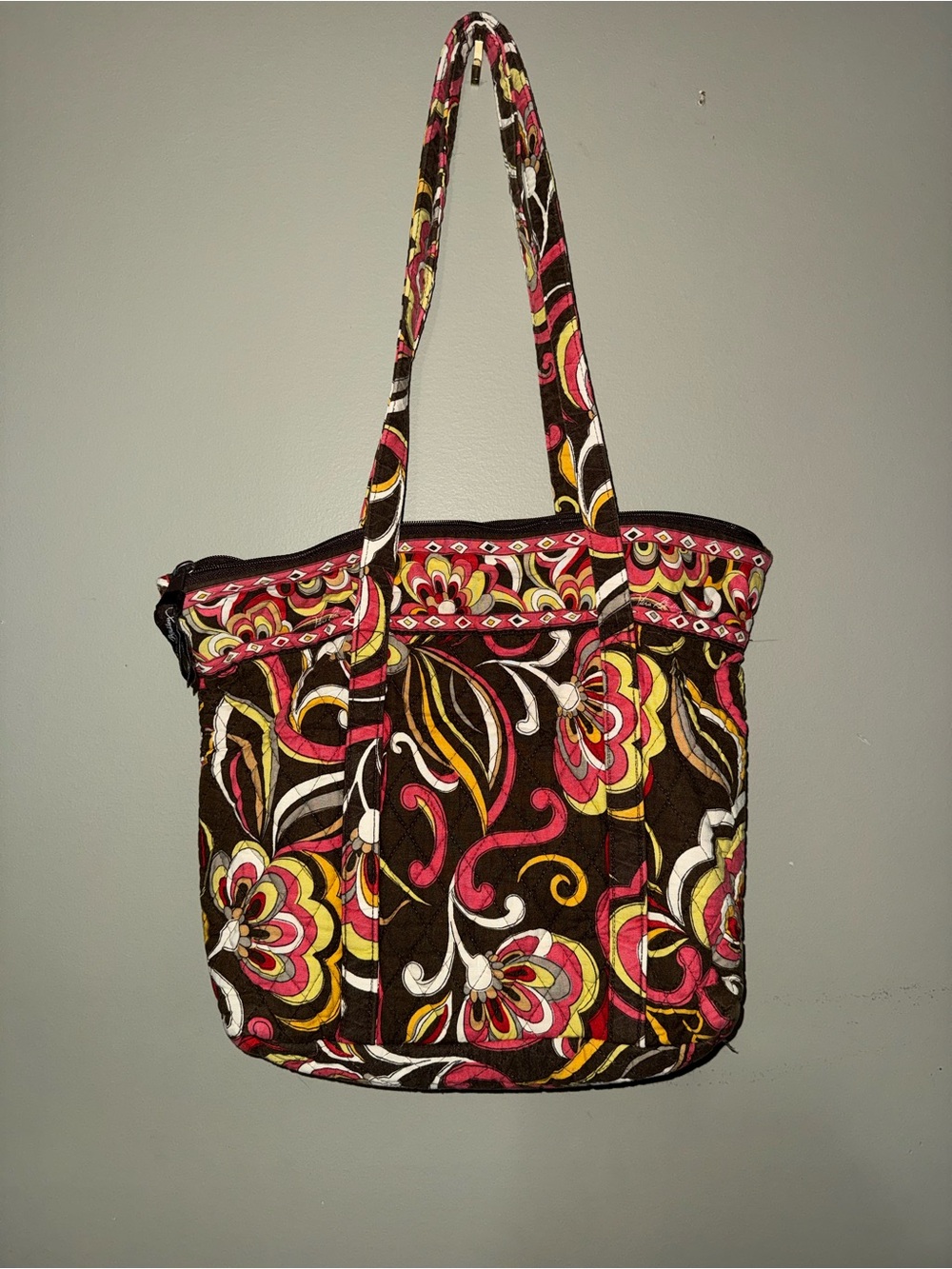 Vera Bradley Puccini Quilted Floral Tote and wallet in Brown, Pink & Yellow